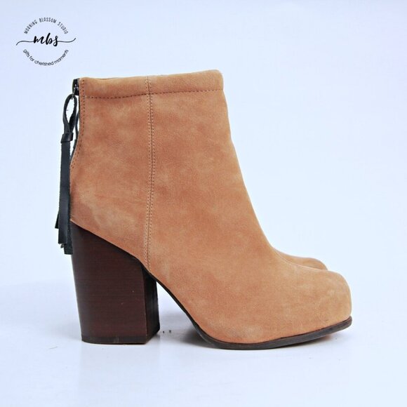 Jeffrey Campbell Rumble Suede Block Heeled Booties Tan Women 8 - Picture 2 of 16